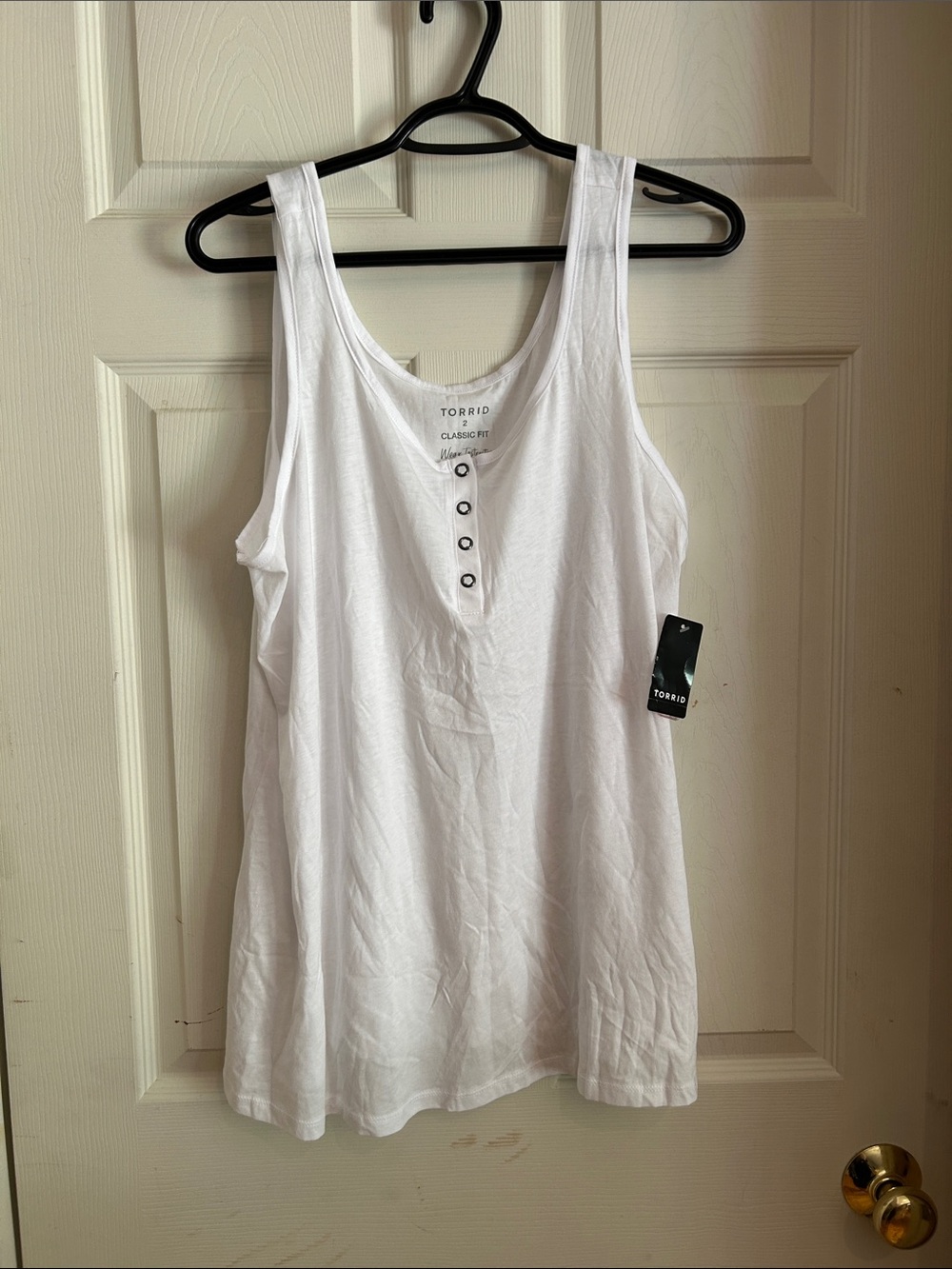 torrid White Henley-Style Tank with Button Placket